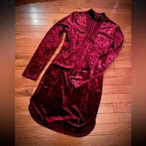 EUC CHARLOTTE RUSSO red wine crushed velvet cocktail sheath mini dress size S